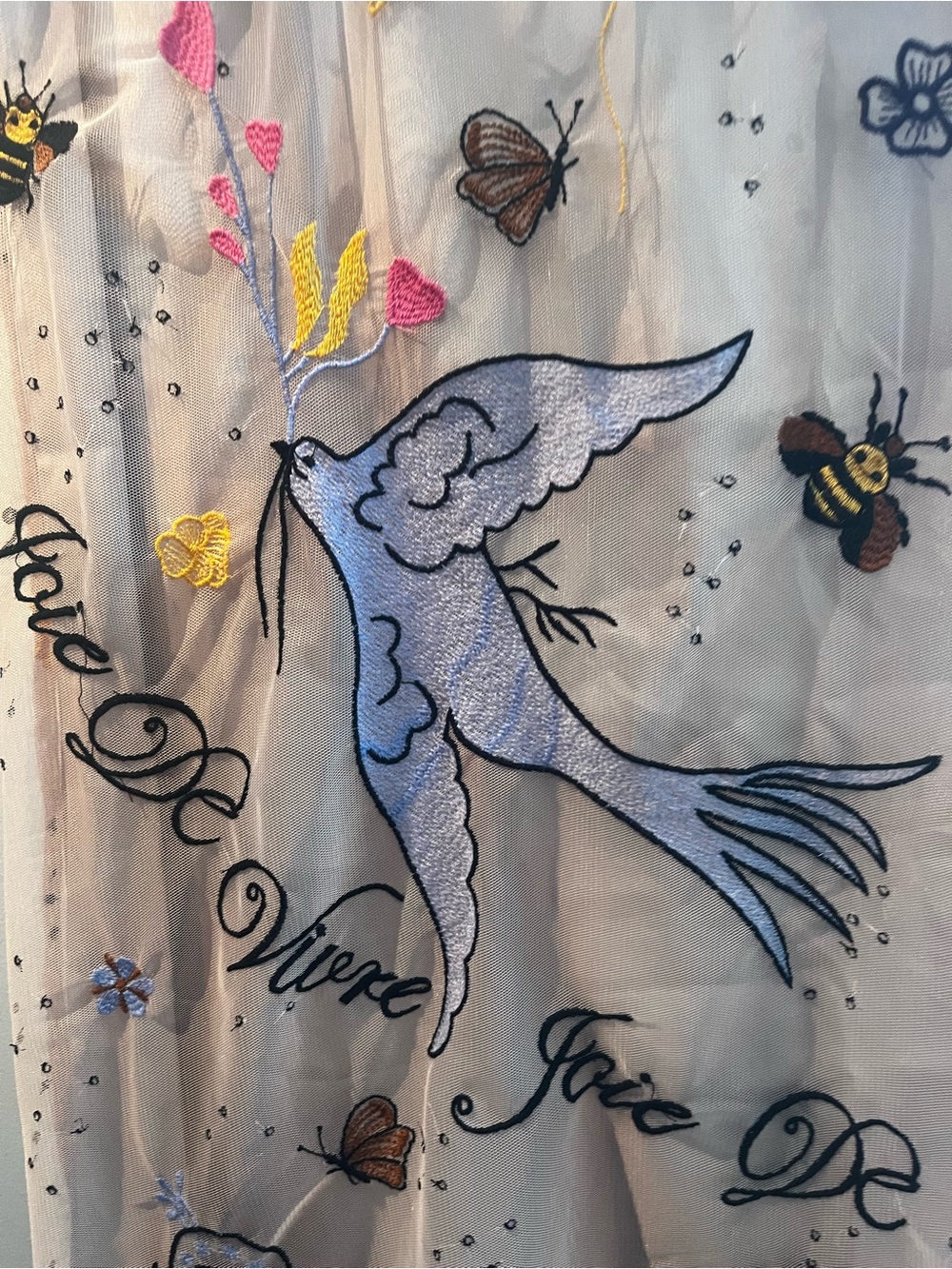 Anthropologie Sheer Embroidered Maxi Skirt with Blue Bird Motif
